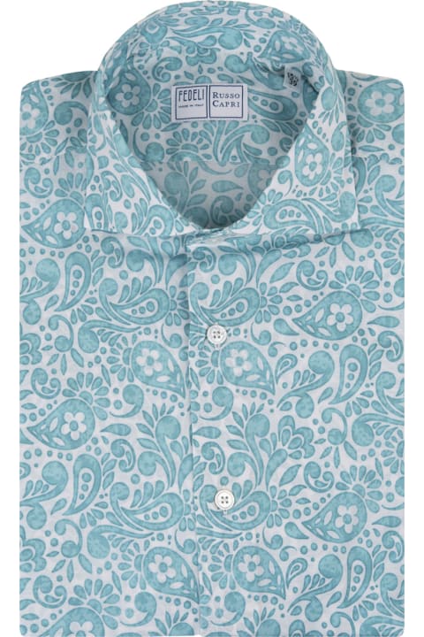 Fedeli for Men Fedeli Sean Shirt In Turquoise Paisley Printed Panamino