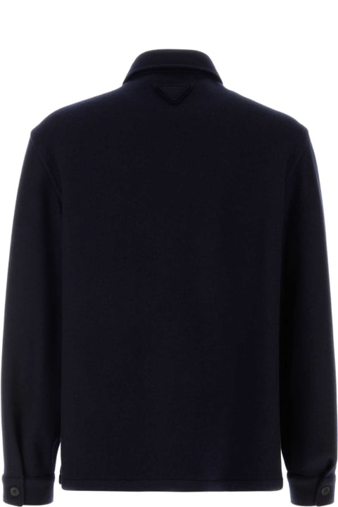 Shirts for Men Prada Midnight Blue Wool Bled Shirt