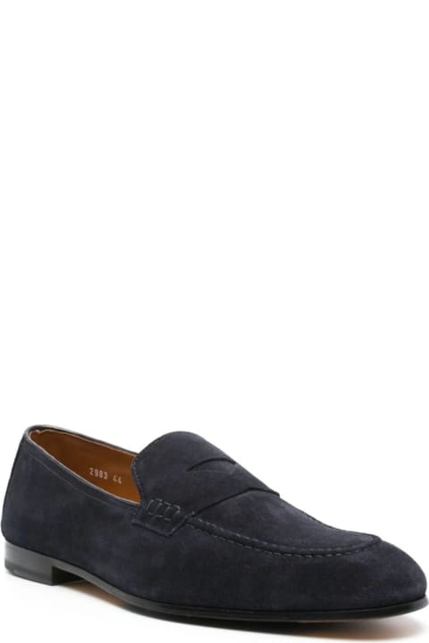 Fashion for Men Doucal's Navy Blue Suede Penny Loafers