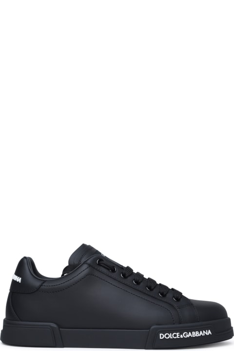 'portofino' Black Calf Leather Sneakers