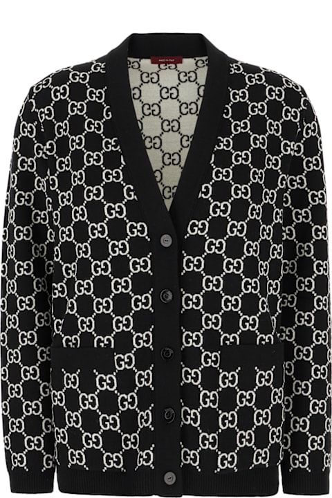 آخر صيحات الموضة من السيدات Gucci Embroidered Stretch Wool Blend Reversible Cardigan