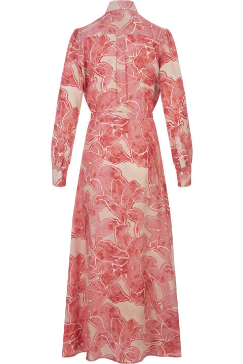Kiton Women Kiton Pink Printed Silk Long Dress With Belt