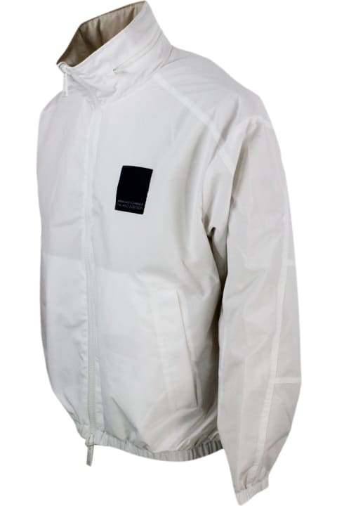 Armani Collezioni Men Armani Collezioni Reversible Windproof Jacket In Light Technical Fabric, Milano Edition Line, Zip Closure And Concealed Hood