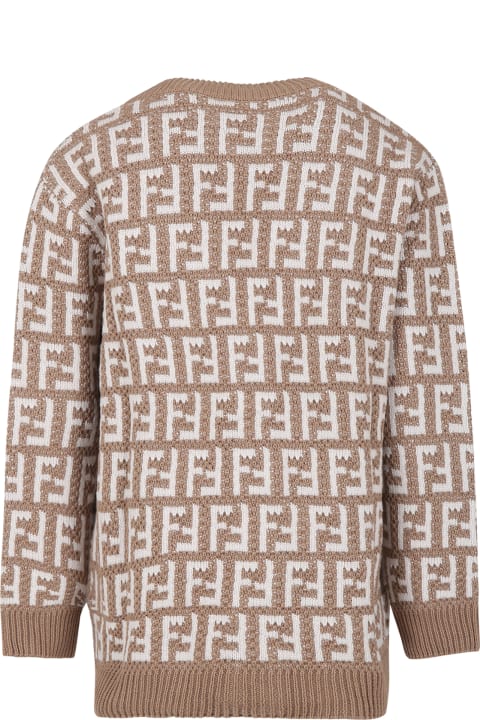 Beige Mohair cardigan Fendi - Fendi Kids TEEN monogram-pattern