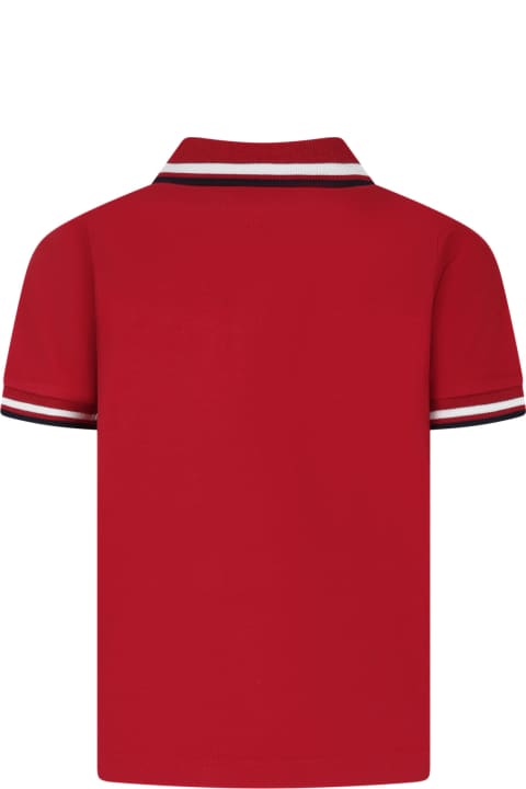 Moncler for Kids Moncler Red Polo Shirt For Boy With Logo