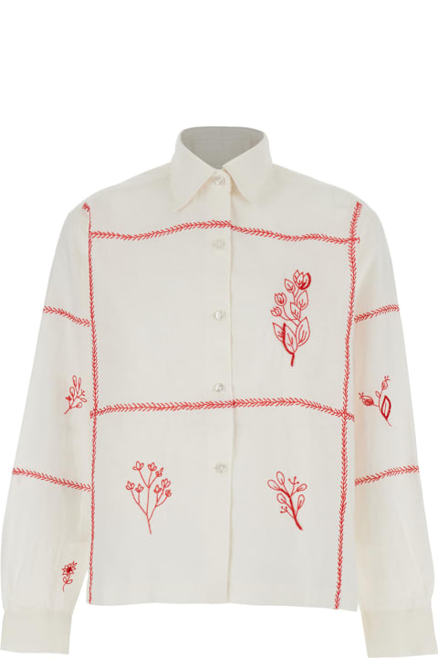 Roy Rogers for Men Roy Rogers Sh) Shirt Harvest Old Glory Flower Embroidery Washed White/coral