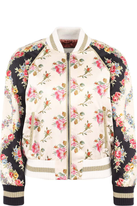 Flower Print Silk Bomber Jacket