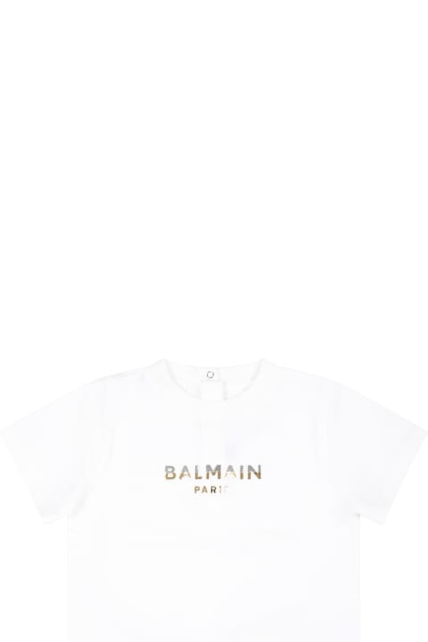 Balmain for Baby Girls Balmain White T-shirt For Babykids With Logo