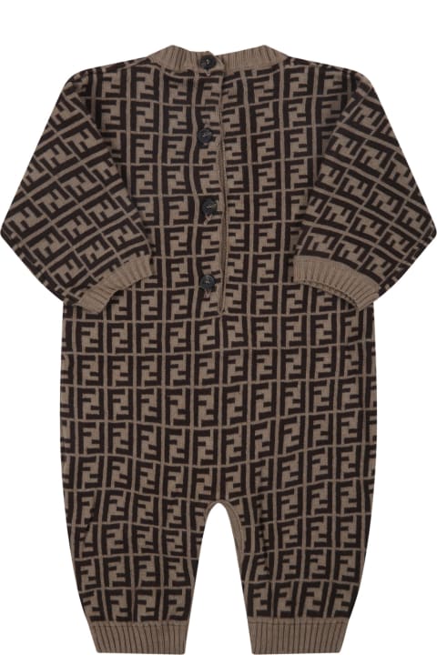 Fendi Beige Jumpsuit For Babykids With Double Ff