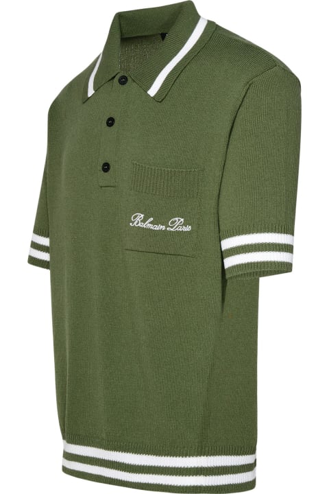 Topwear for Men Balmain Polo Shirt In Green Cotton Blend