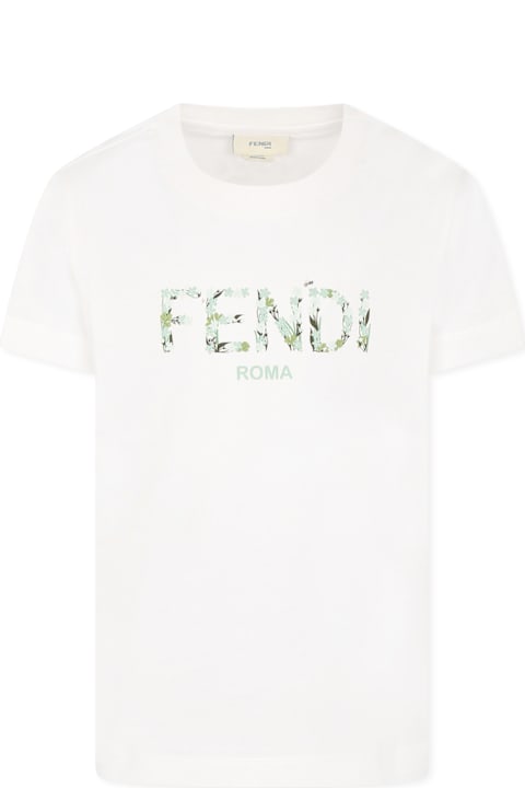 Fendi Topwear for Girls Fendi White T-shirt For Girl With Logo