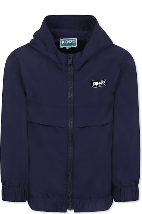 Homeware Kenzo Kids Blue Windbreaker Jacket For Kids With Logo