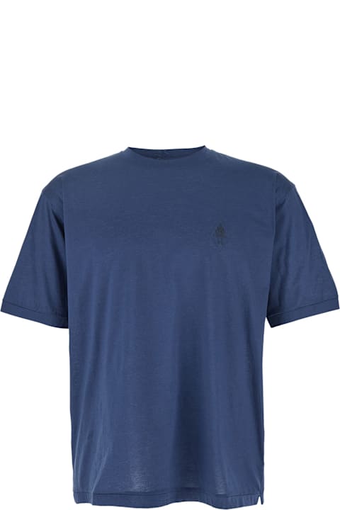 C.P. Company Topwear for Men C.P. Company Blue Crewneck T-shirt With Logo Embroidery On The Front In Cotton Man