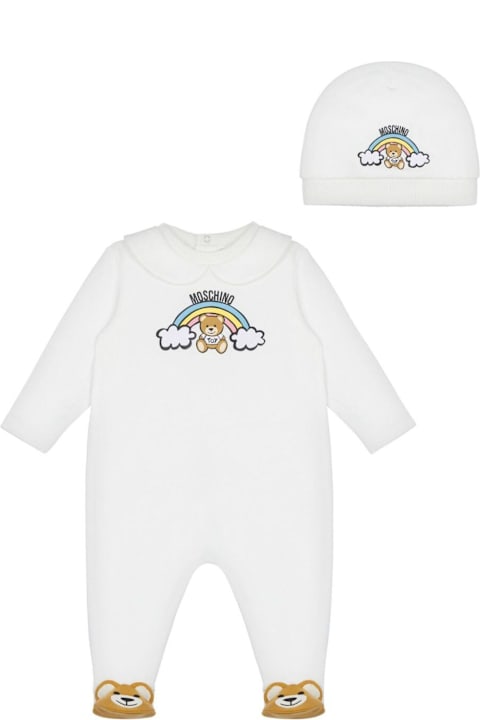 Moschino Bodysuits & Sets for Women Moschino White Set With One-piece And Beanie With Logo Detail In Cotton Baby