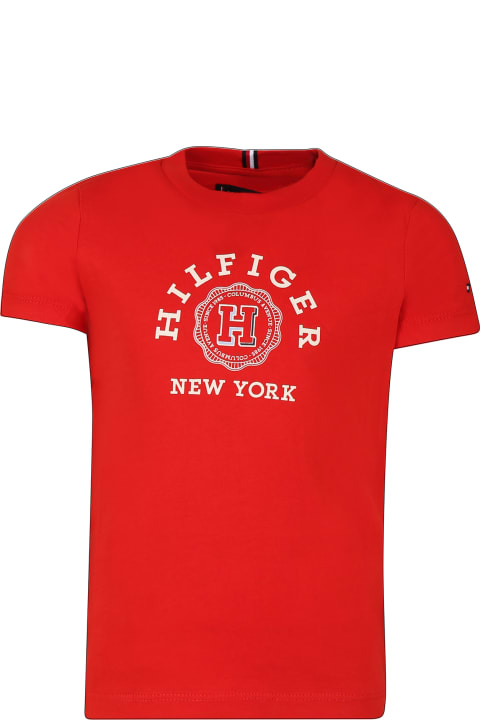 ボーイズ トップス Tommy Hilfiger Red T-shirt For Boy With Logo