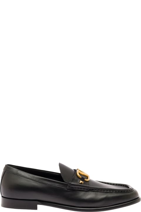 Black Loafers With Vlogo Detail In Smooth Leather Man