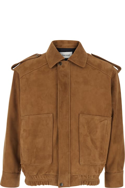 Tonywack for Women Tonywack Brown Jacket With Classic Collar And Elastic Waist In Suede Man