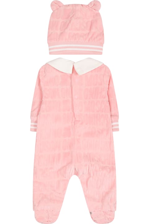 ベビーボーイズ Moschinoのボディスーツ＆セットアップ Moschino Pink Set For Baby Girl With Logo