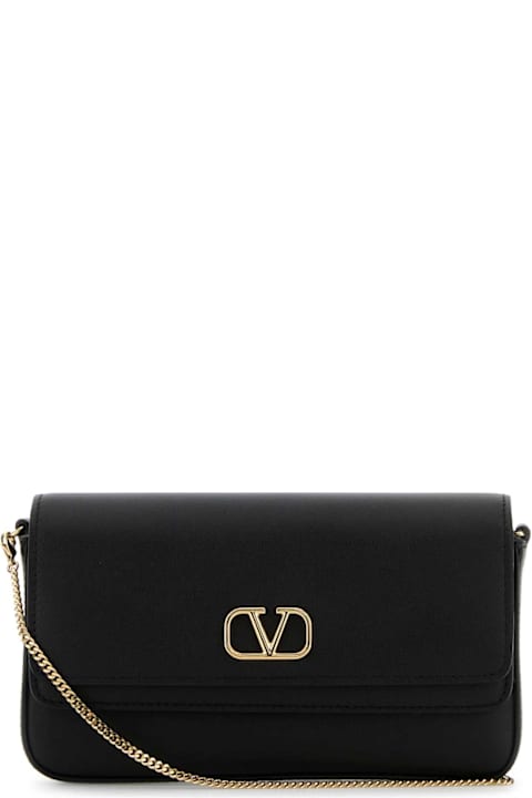 حقائب كلاتش لـ السيدات Valentino Garavani Black Leather Vlogo Crossbody Bag