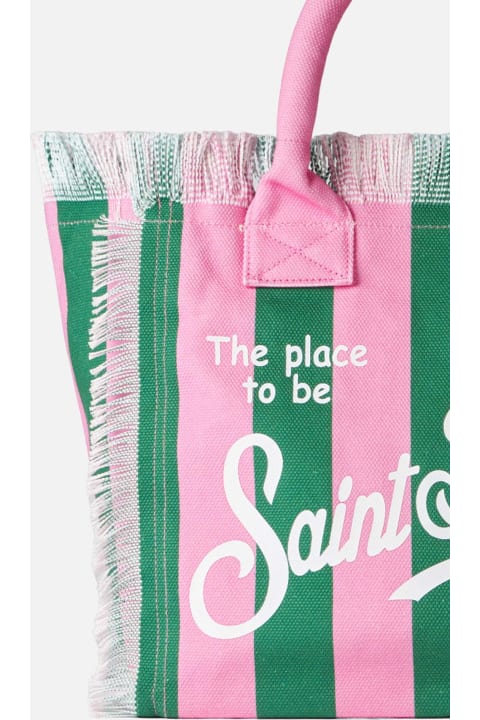 Homeware MC2 Saint Barth Vanity Canvas Shoulder Bag With Pink And Green Stripes