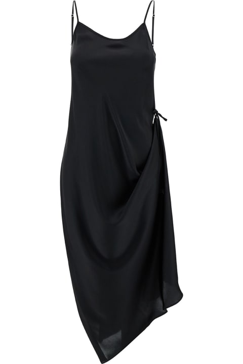 ウィメンズ Low Classicのワンピース＆ドレス Low Classic Black Midi Slip Dress With Drawstring In Light-weight Fabric Woman