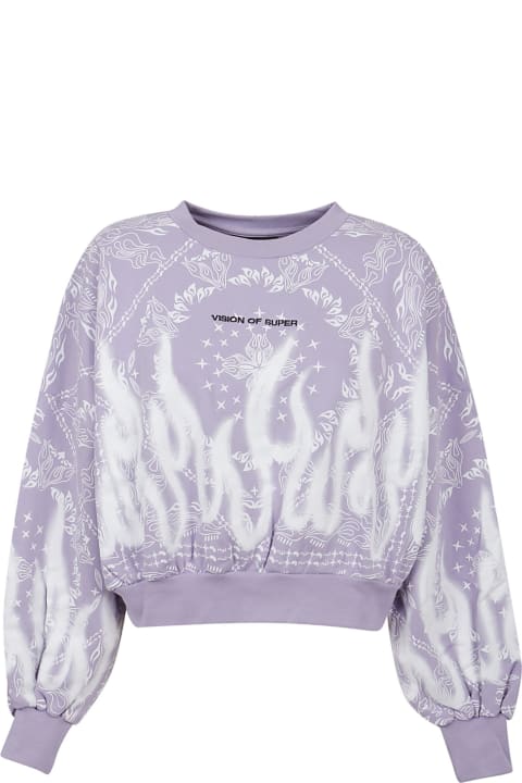 Lilac Crop Hoodie With White Spray Flames