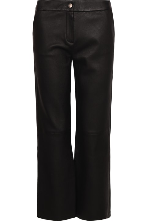 Straight Leather Buttoned Trousers