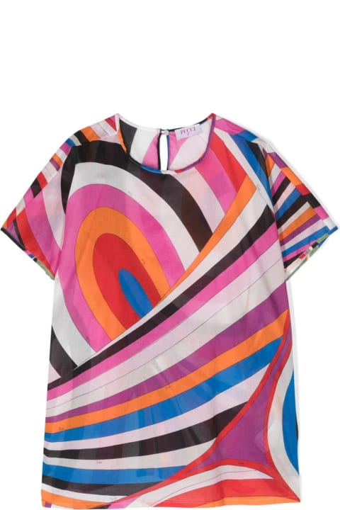 Pucci for Kids Pucci Short Sleeved Dress With Purple/multicolour Iride Print