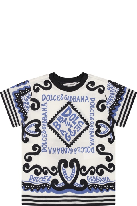 ベビーボーイズ Dolce & GabbanaのTシャツ＆ポロシャツ Dolce & Gabbana White T-shirt For Baby Boy With Bandana Print And Logo
