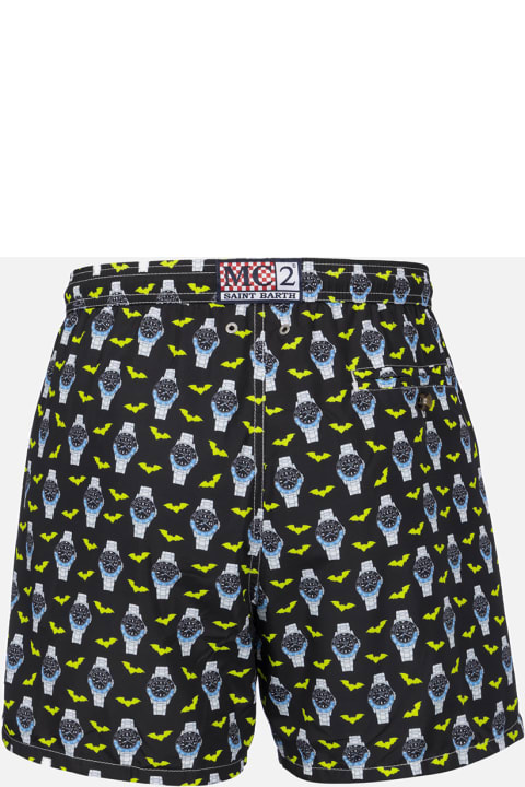 インテリア MC2 Saint Barth Man Lightweight Fabric Swim-shorts Lighting Micro Fantasy With Watches Print