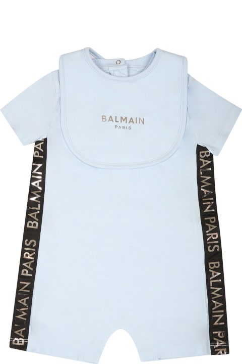 Bodysuits & Sets for Baby Girls Balmain Light Blue Set For Baby Boy With Logo