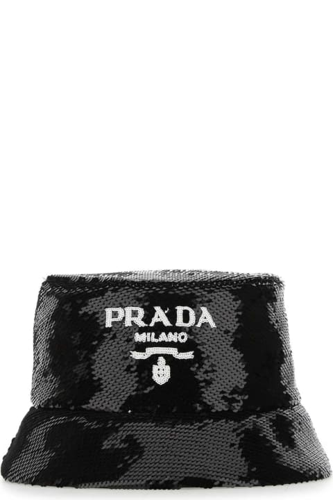 Prada Hair Accessories for Women Prada Black Sequins Bucket Hat