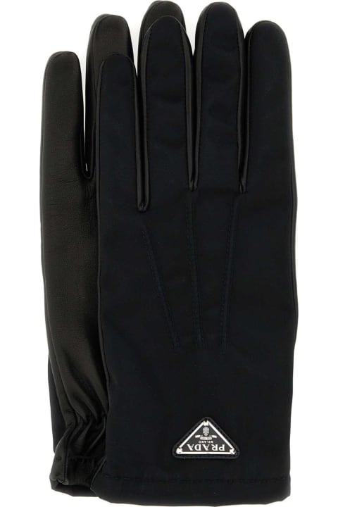 Gloves for Men Prada Black Nylon And Nappa Leather Gloves