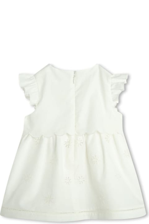 Chloé Bodysuits & Sets for Kids Chloé White Dress And Hat Set In Cotton Baby