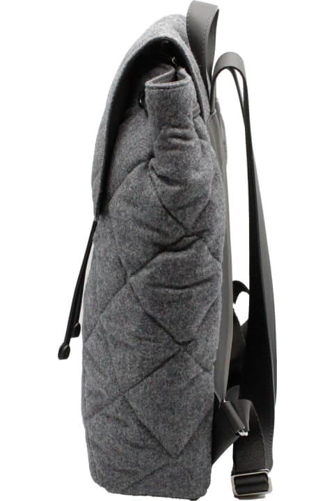 ウィメンズ Brunello Cucinelliのバックパック Brunello Cucinelli Backpack With Diamond Pattern In Wool And Leather Embellished With Rows Of Jewels