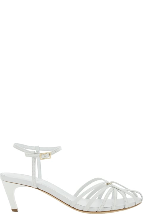 Homeware SEMICOUTURE White Heeled Sandals With Cage Design In Leather Woman