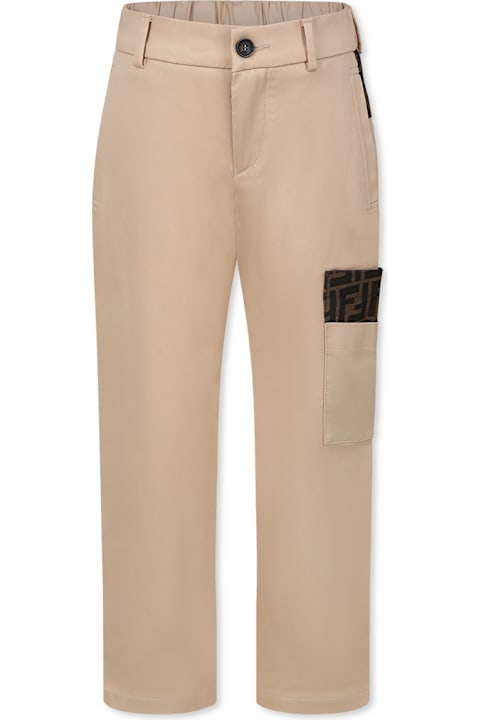 Bottoms for Boys Fendi Beige Trousers For Boy With Ff