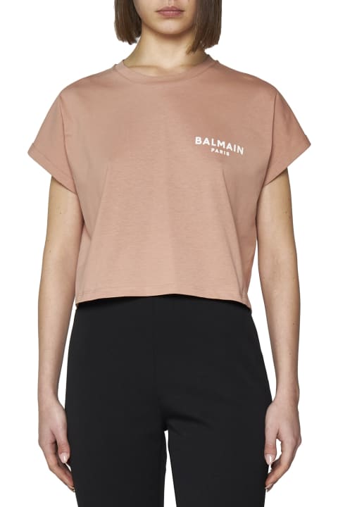Balmain for Women Balmain Contrasting Logo Cropped T-shirt
