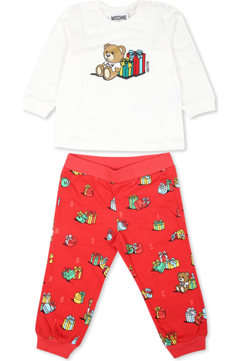 Homeware Moschino Red Suit For Babykids With Teddy Bear And Gift