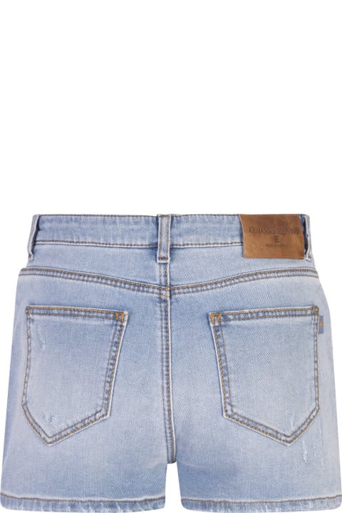Ermanno Scervino Pants & Shorts for Women Ermanno Scervino Mid Blue Denim Shorts With Jewel Embroidery