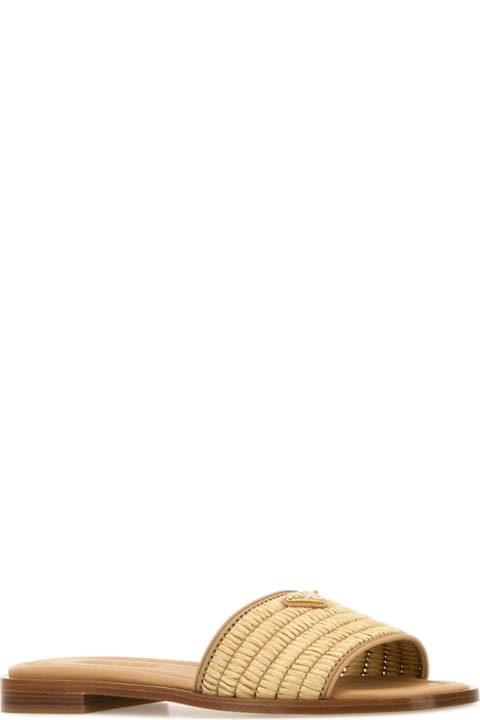 Prada Sandals for Women Prada Beige Raffia And Leather Slippers