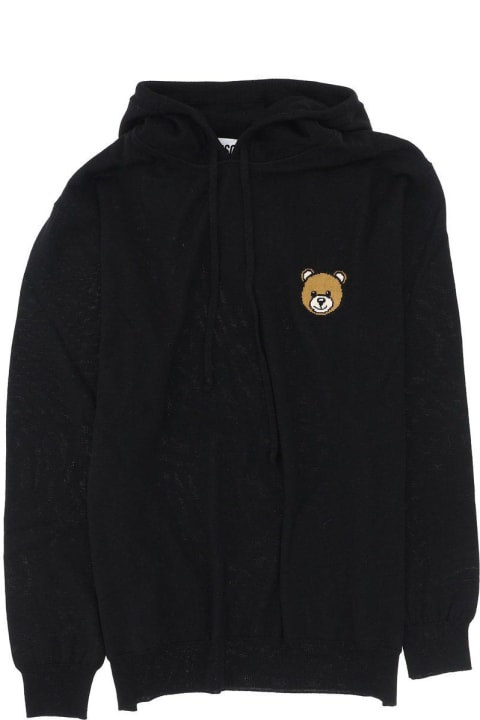 Moschino Fleeces & Tracksuits for Men Moschino Teddy Bear Embroidered Drawstring Knitted Hoodie