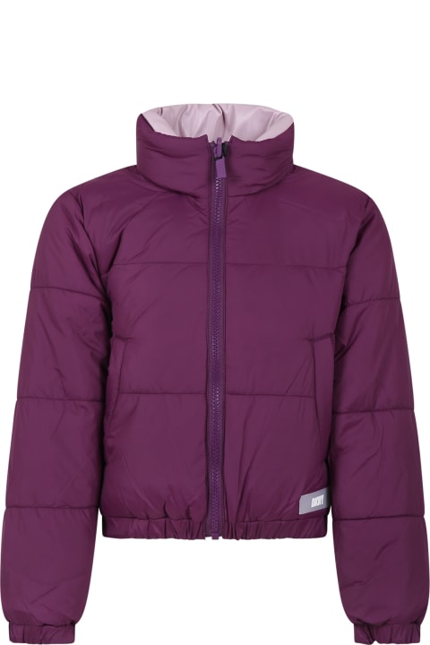ガールズ DKNYのコート＆ジャケット DKNY Reversible Purple Jacket For Girl With Logo