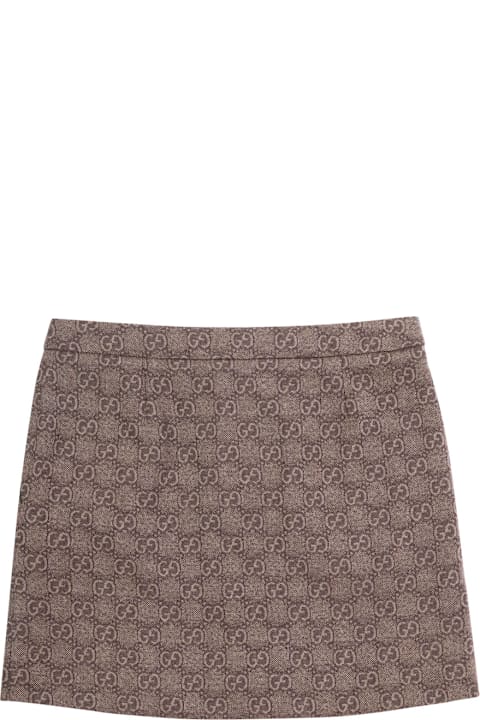 Bottoms for Girls Gucci Beige Miniskirt With Gg Motif In Wool Girl