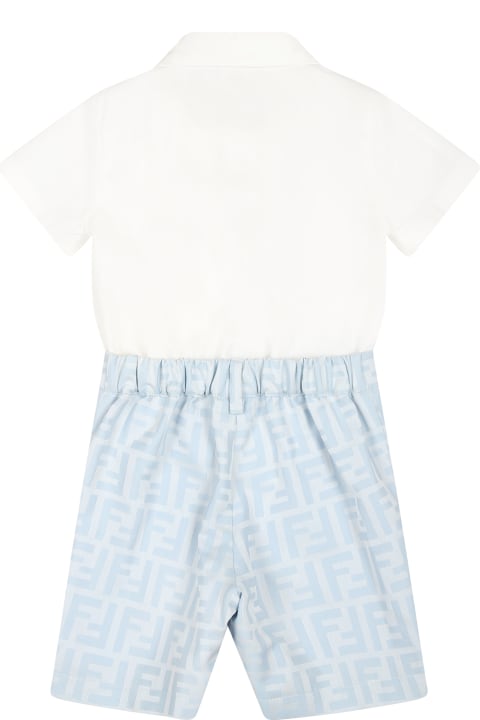 Fendi Bodysuits & Sets for Baby Girls Fendi Light Blue Suit For Baby Boy With Double F