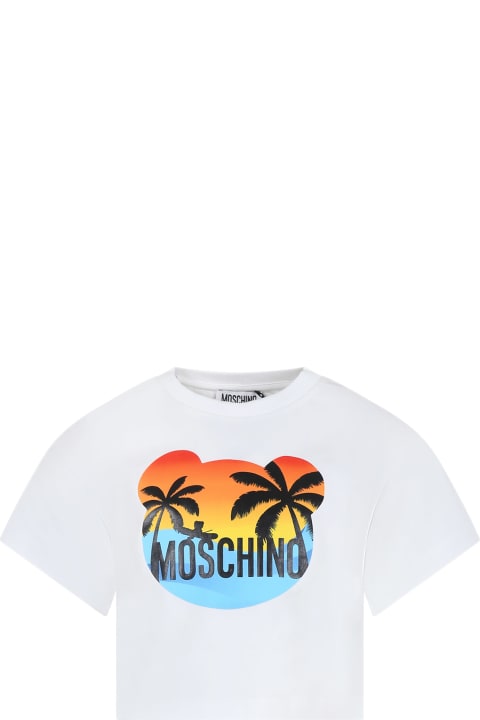 Moschino for Kids Moschino White T-shirt For Girl With Multicolor Print And Logo