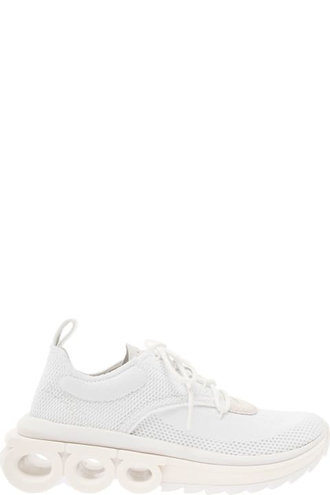 ウィメンズ新着アイテム Ferragamo 'nima' White Low Top Sneakers With Gancini Detail In Mixed Materials Woman