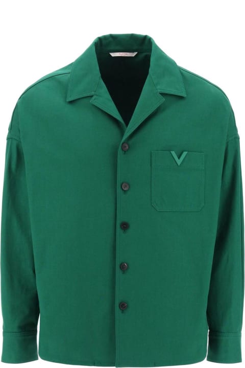 Valentino Coats & Jackets for Men Valentino Logo Plaque Long-sleeved Overshirt