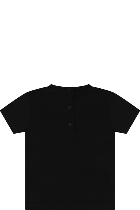 Black T-shirt With Iconic White Logo For Babies