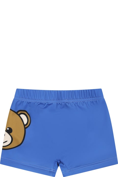 Sale for Baby Boys Moschino Light Blue Swim Shorts For Baby Boy With Teddy Bear And Logo